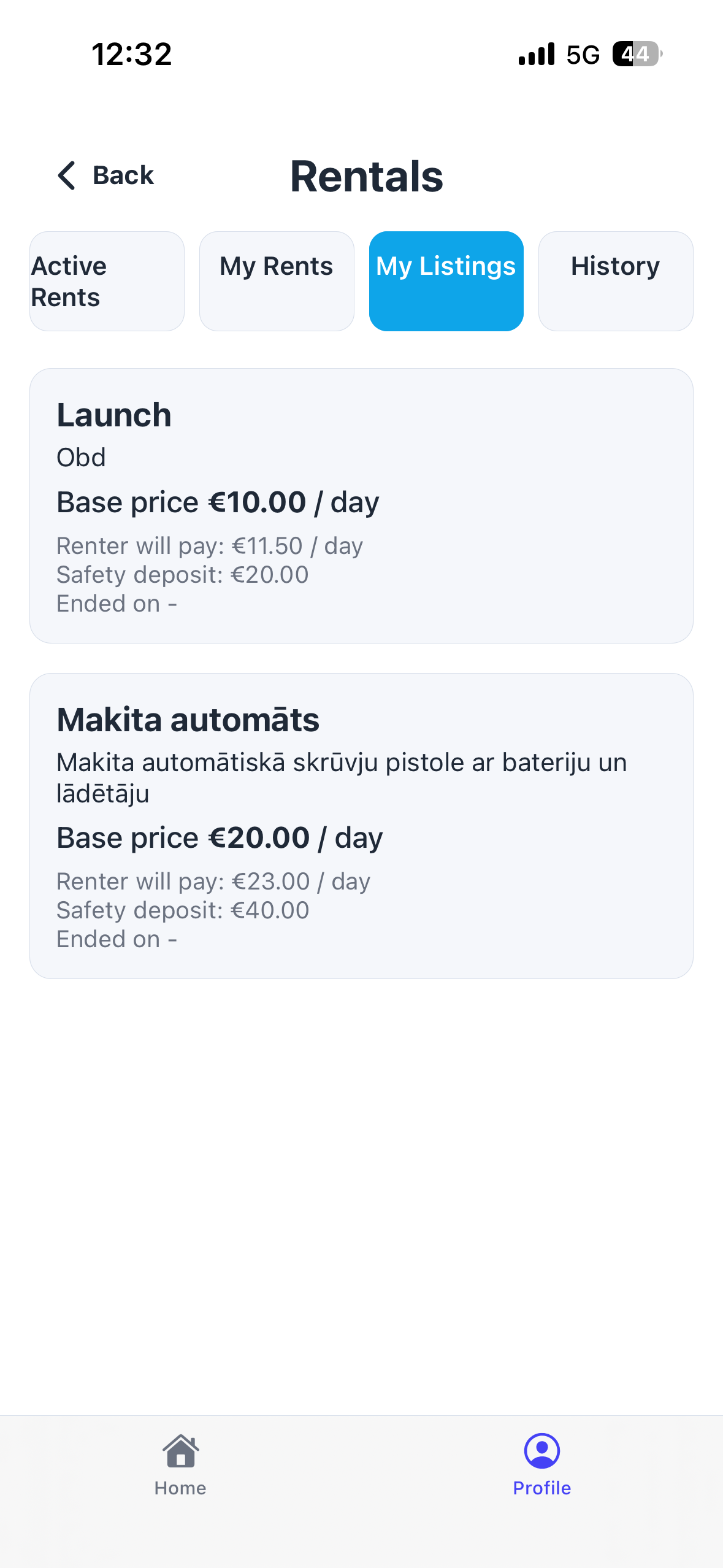 ToolsForUse marketplace app screen — RENT