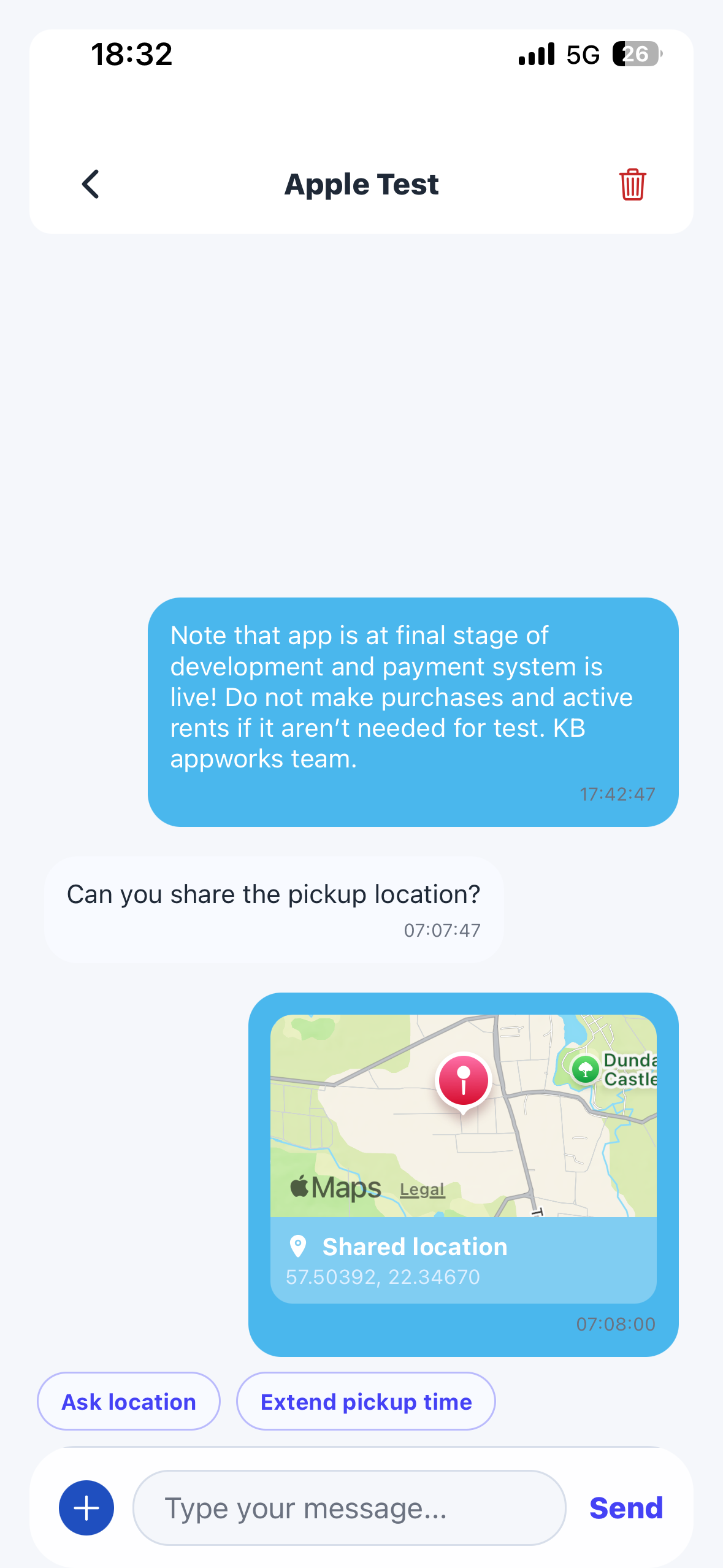 Payments/rental flow ToolsForUse app screenshot