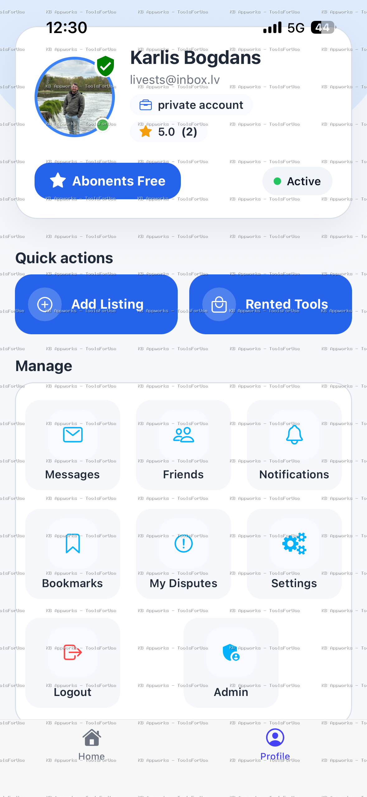 User profiles ToolsForUse app screenshot
