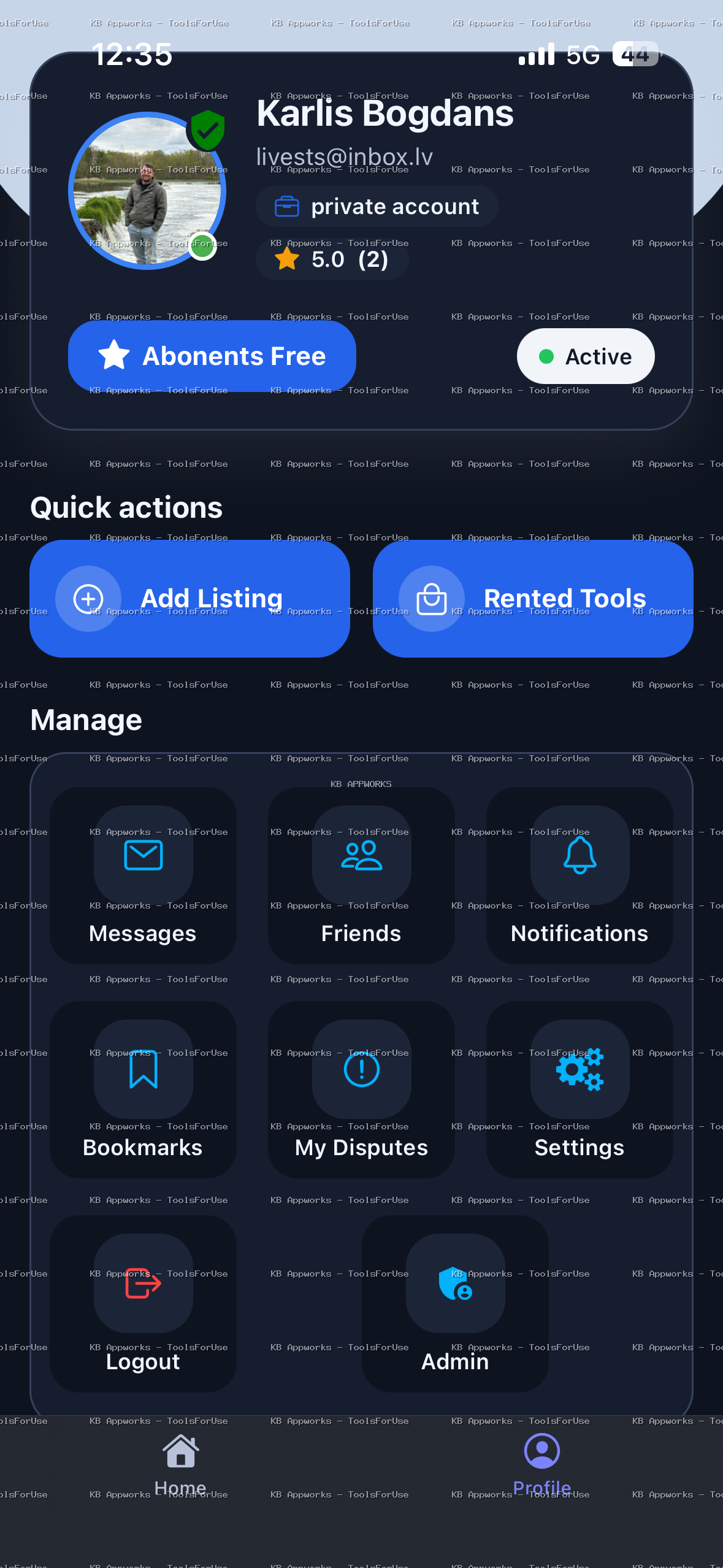 User profiles ToolsForUse app screenshot